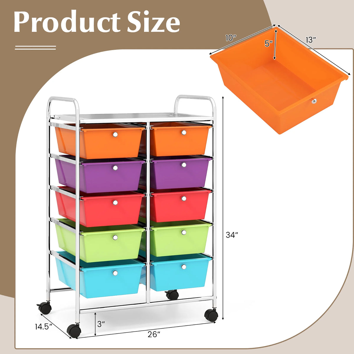 Gymax 10-Drawer Rolling Storage Cart Tools Scrapbook Paper Organizer on Wheels Black Gradient