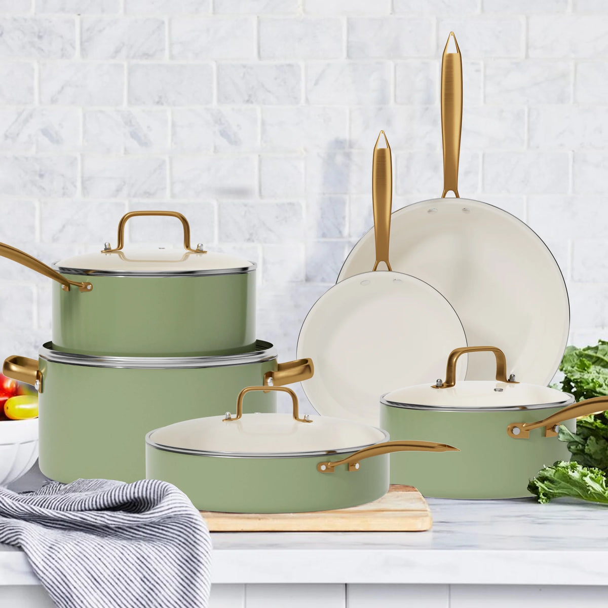 Caannasweis 15 Pieces Ceramic Cookware Sets, Nonstick Pots and Pans Lightweight Cookware Set with Cooking Utensils Set