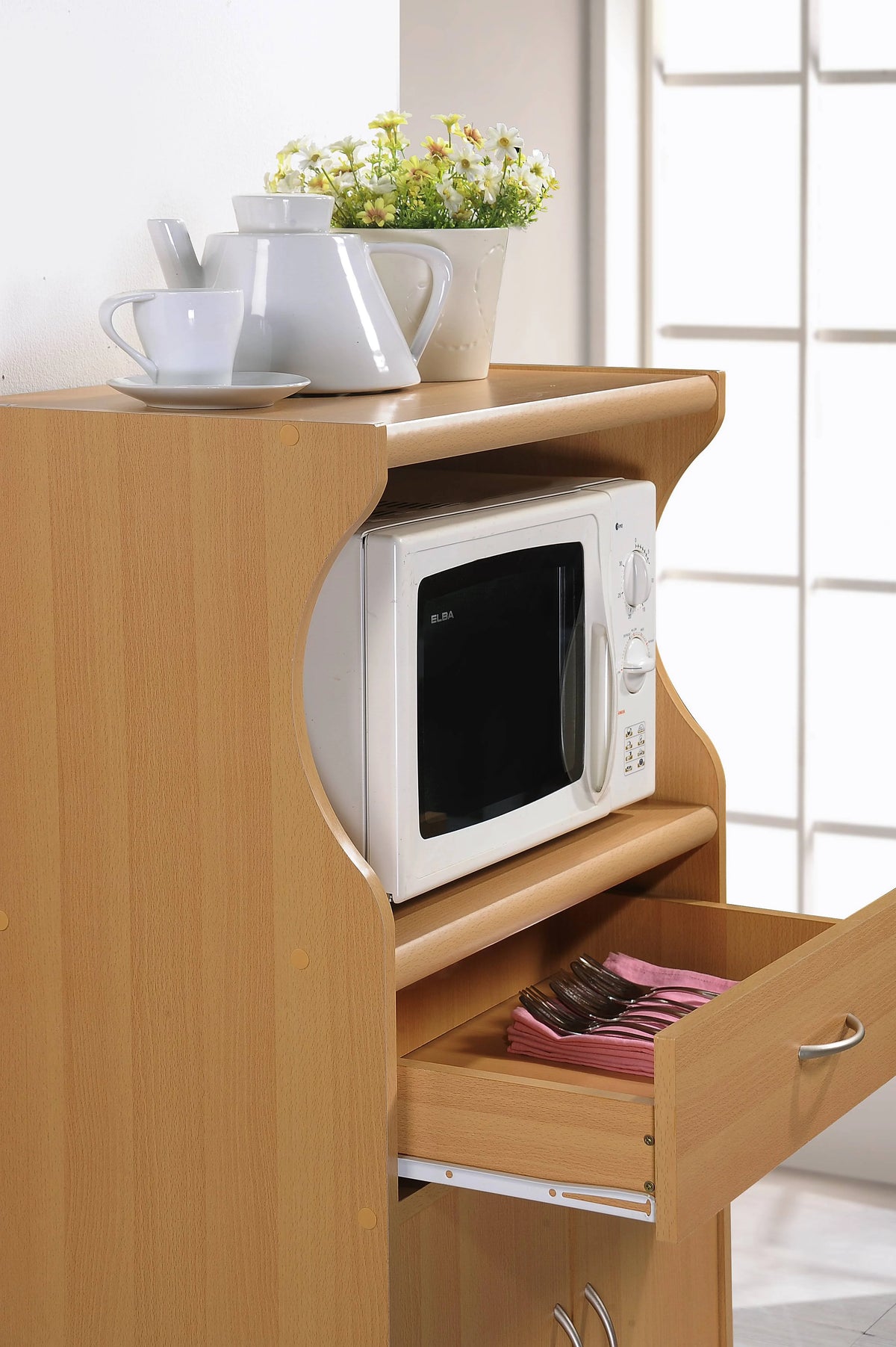 Hodedah Microwave Kitchen Cart, White