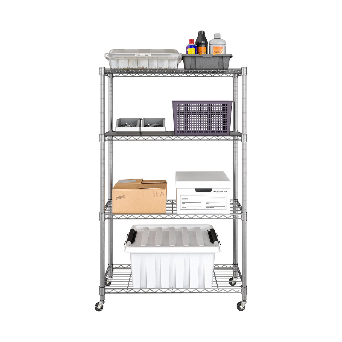 Seville Classics Solid Steel Wire Shelving Storage Unit Adjustable Shelves Organizer Rack, for Home, Kitchen, Office, Garage, Bedroom, Closet, Silver, 4-Tier, 36" W x 14" D