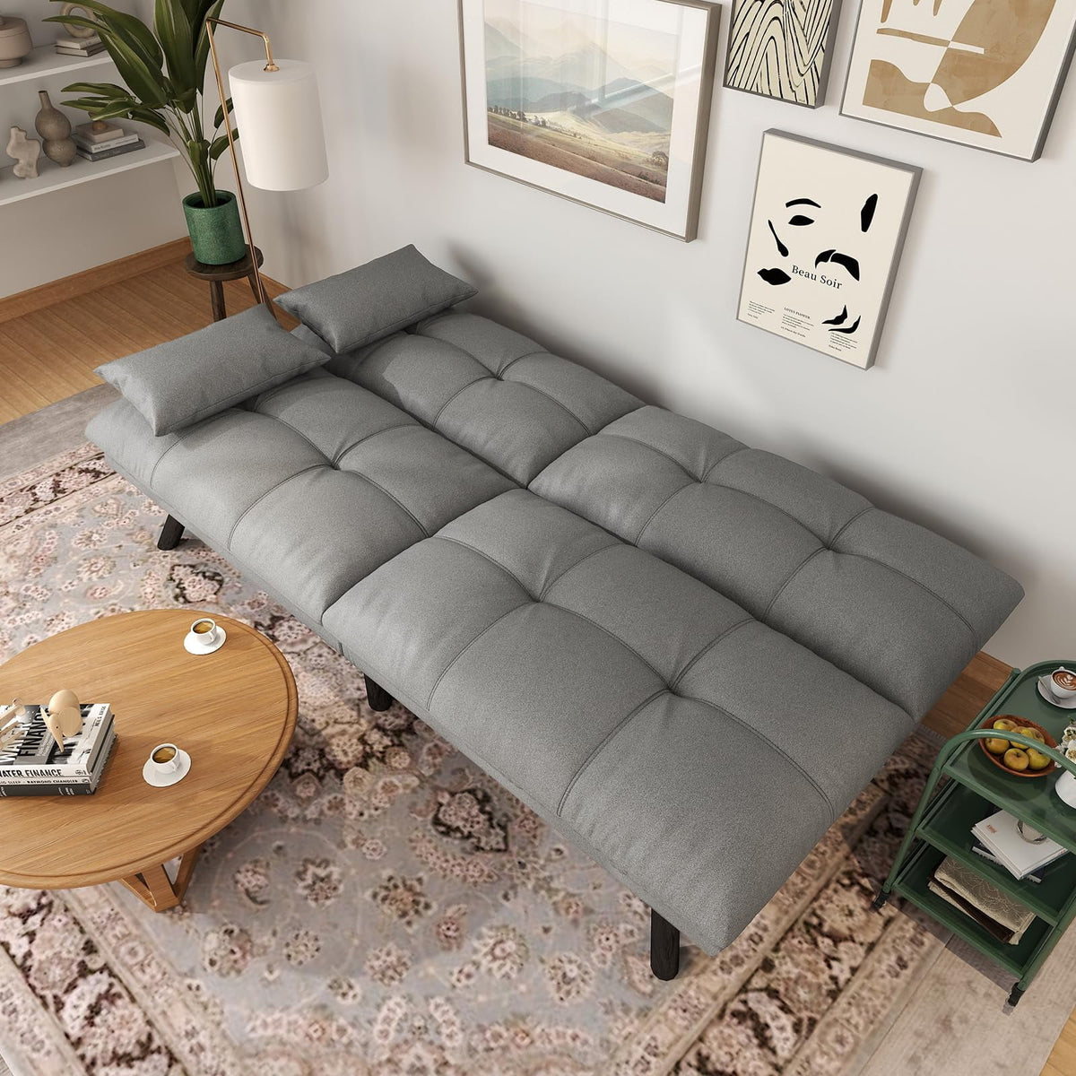 70���� Convertible Futon Sofa Bed Folding Bed Sleeper Couch for Living Room, Small Space or Office, Light Grey