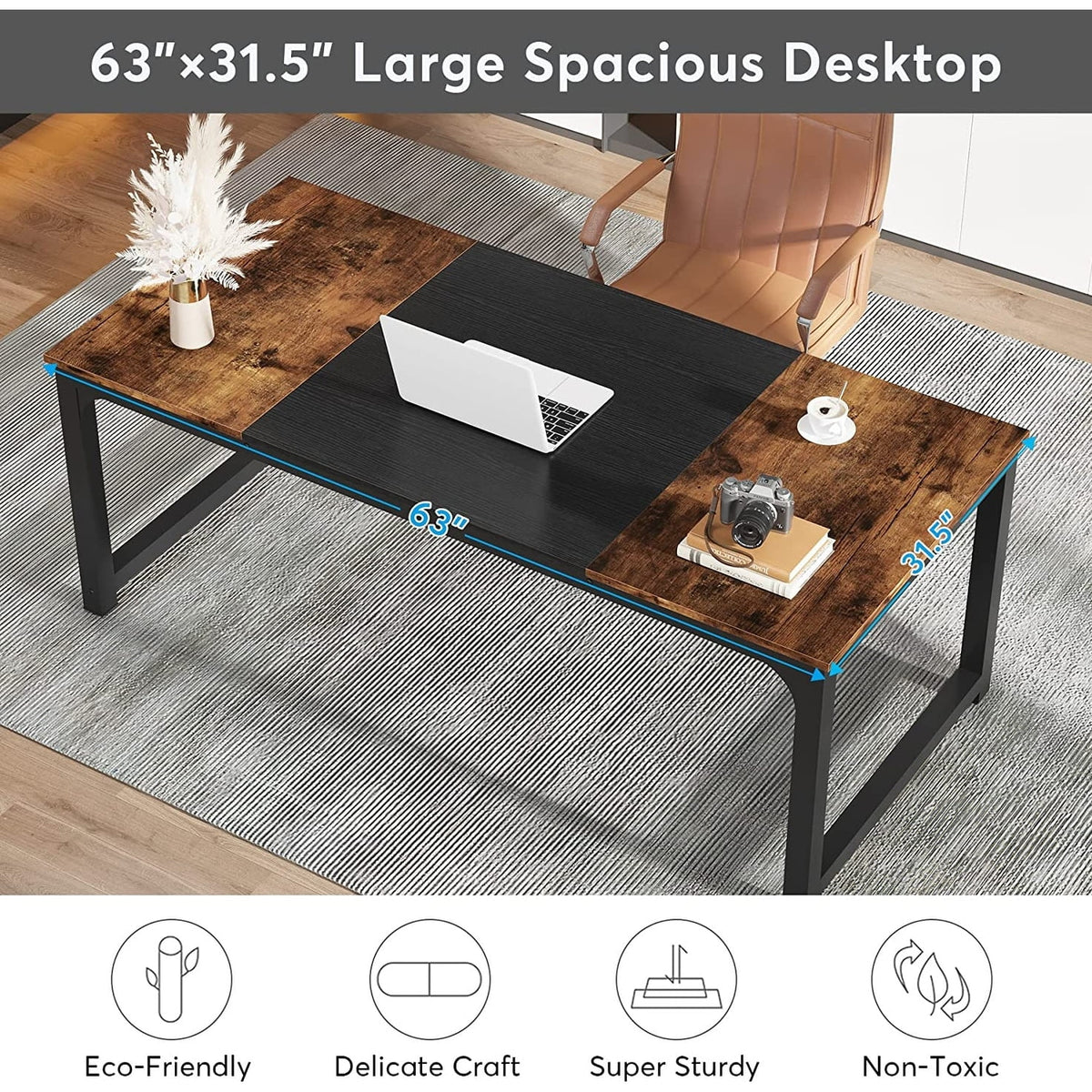 Large Simple Computer Desk Office Computer Table Writing Table for Home Office 63" L x 31.5" W x 29.5" H - Off White