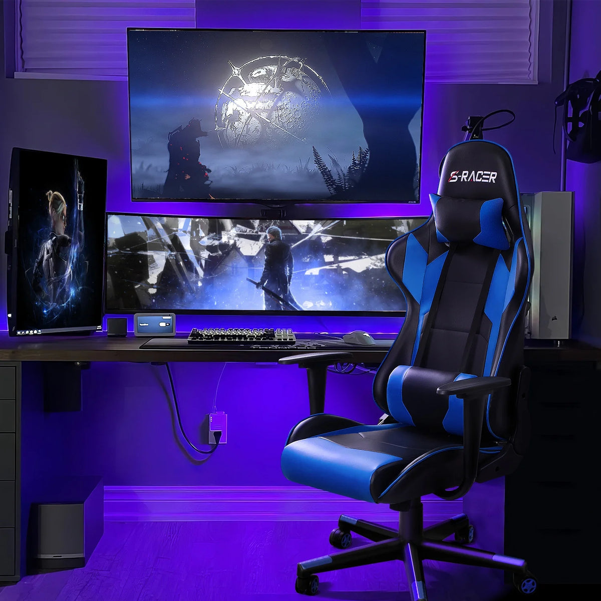 Homall Gaming Chair office Chair with Headrest & Lumbar Support, Pink