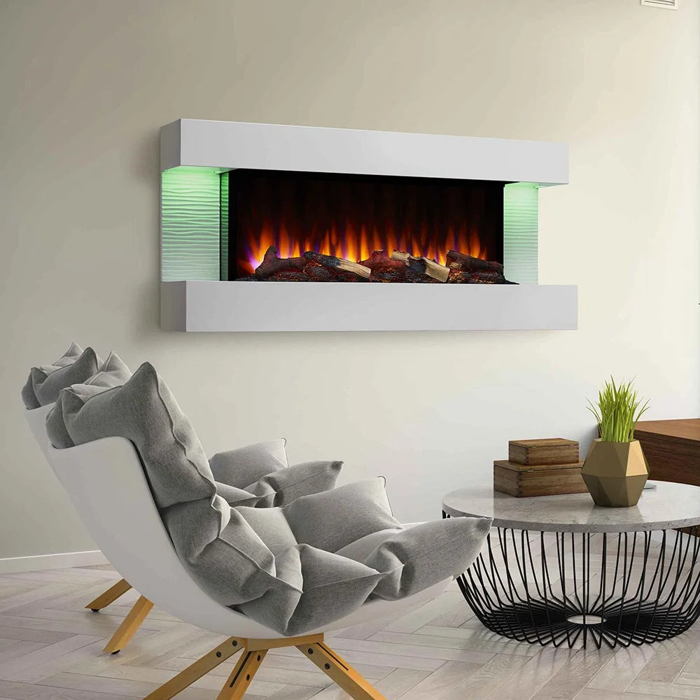 SimpliFire Format 10"D x 60"W x 23"H Floating Mantel Electric Fireplace - White