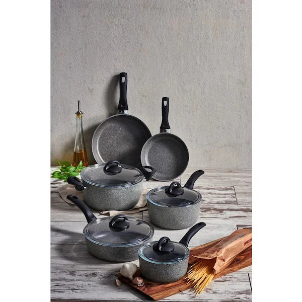 Parma 10-Piece Aluminum Ceramic Nonstick Cookware Set in Gray