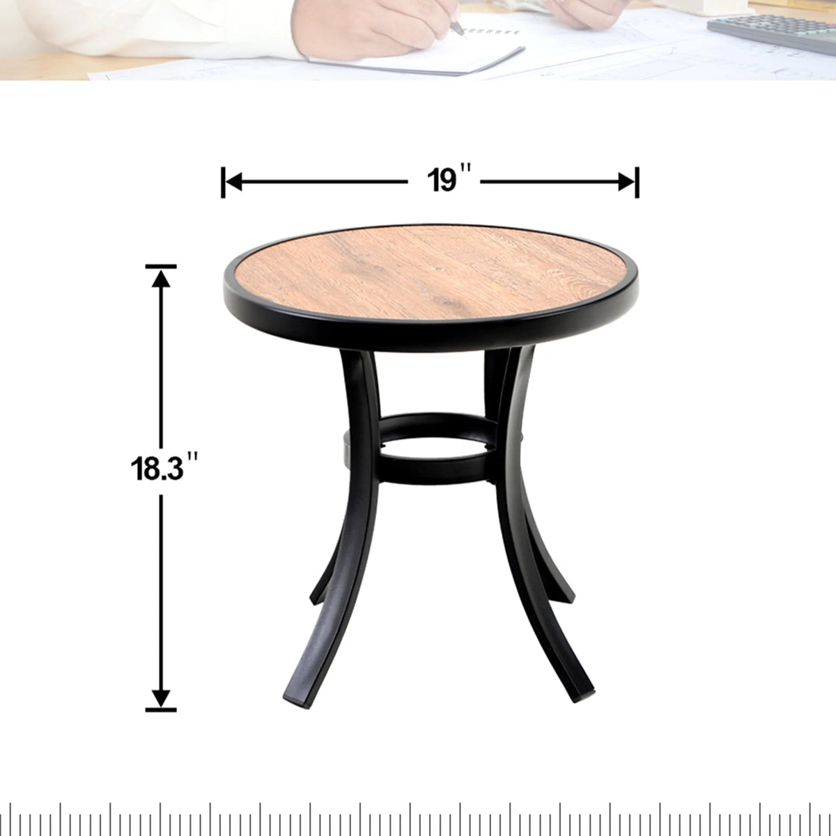 MF Studio Outdoor Side Table Round Metal End Table with PVC Table Top, Black