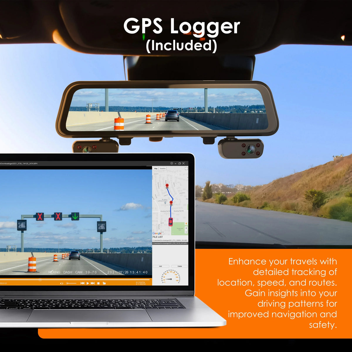 Rexing - M4 1080p 4-Channel Mirror Dash Cam with Smart BSD GPS