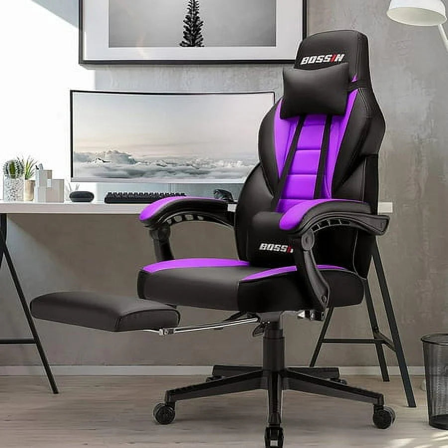 Bossin Gaming Chairs with Footrest,2022 Leather Game Chair for Adults,Big and Tall Gamer Chair with Headrest and Lumbar Support