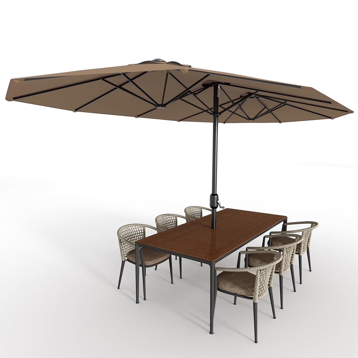 WildBreak Triple Size Large Patio Umbrella, with Crank Handle, Double-Sided, 13' x 6.5', Beige