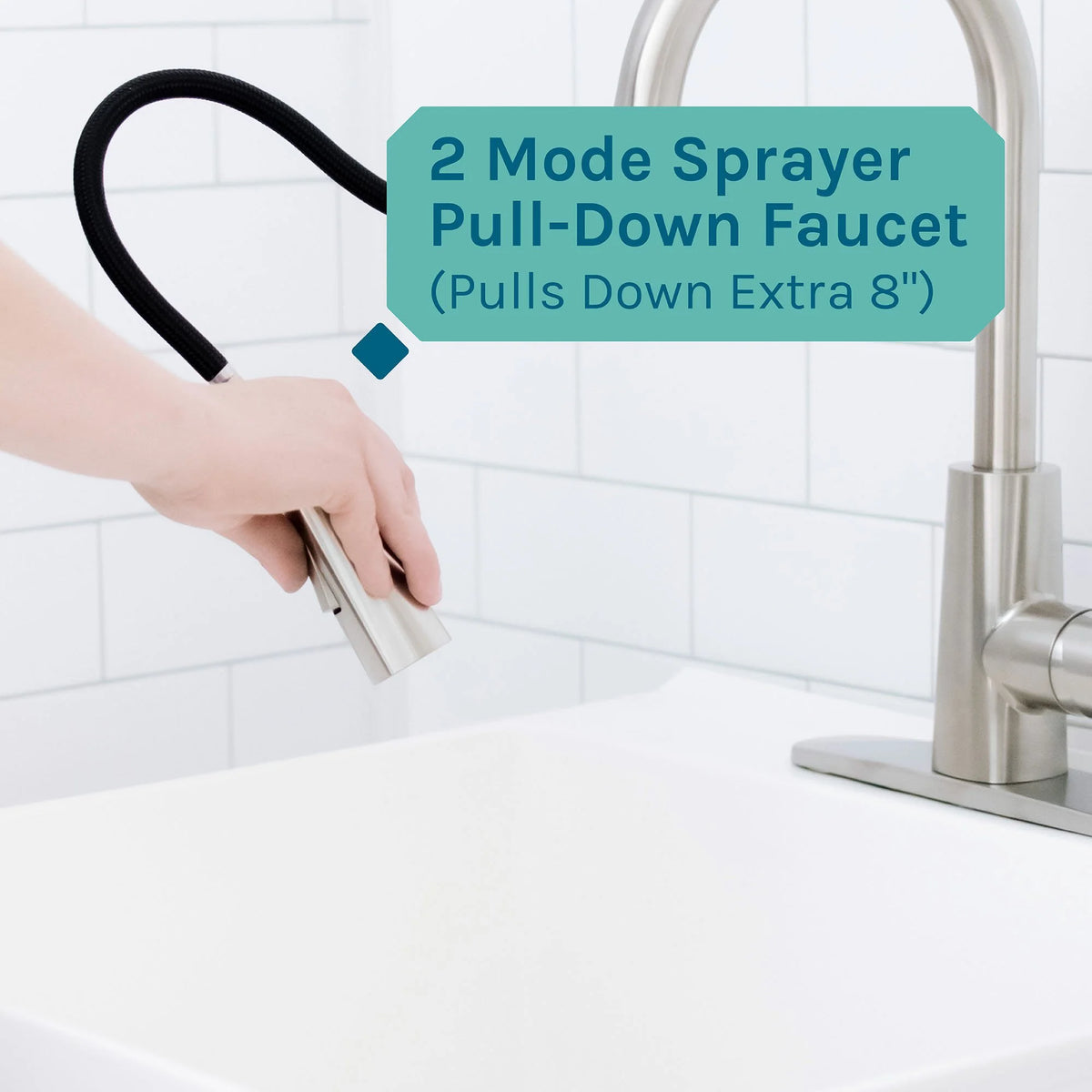 19 Gallon Laundry Sink with High Arc Stainless Steel Pull-Down Kitchen Faucet 6503SS