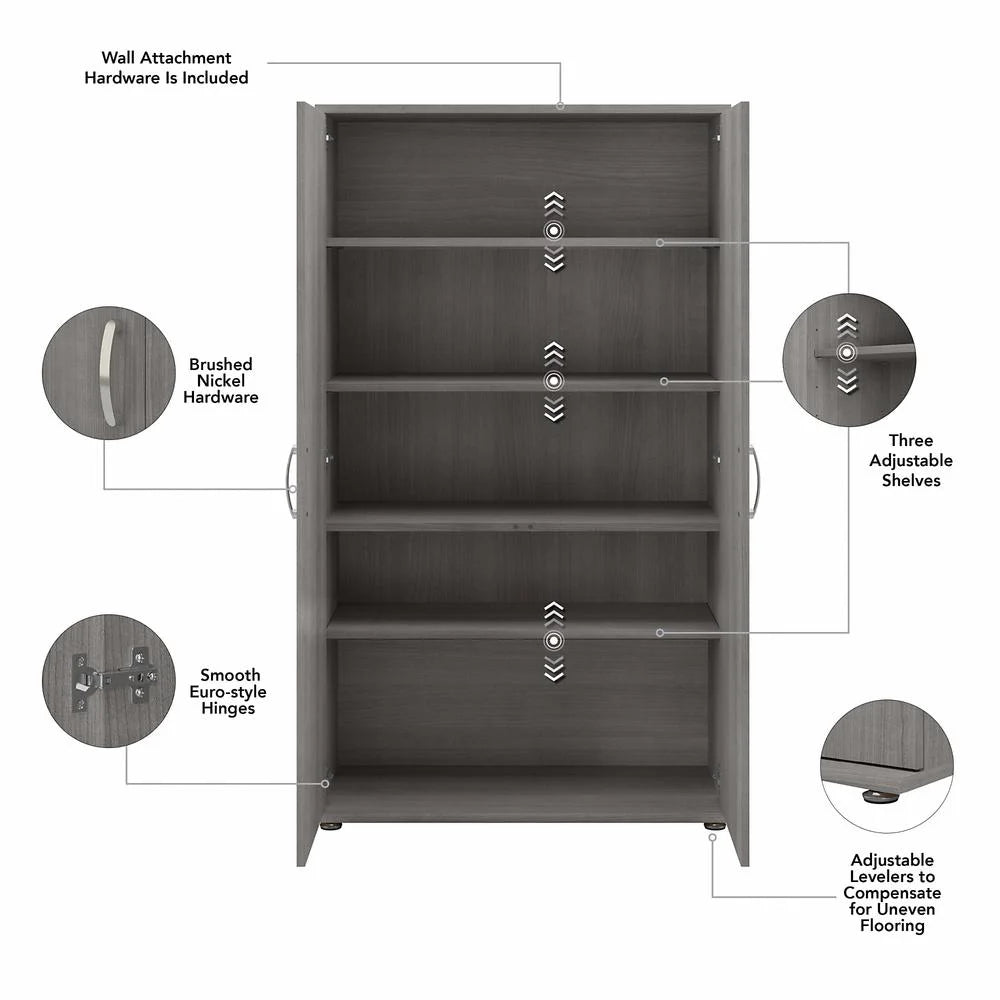 Bush Business Furniture Universal Tall Garage Storage Cabinet with Doors and Shelves - Platinum Gray