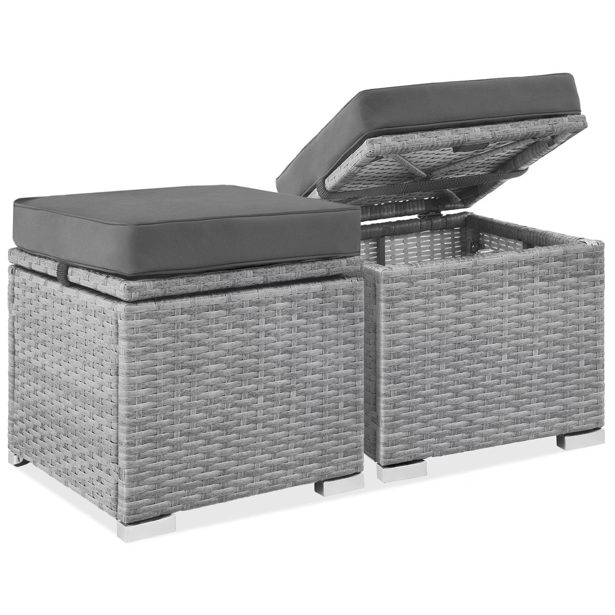Best Choice Products Set of 2 Wicker Ottomans, Multipurpose Furniture w/ Removable Cushions - Brown/Beige