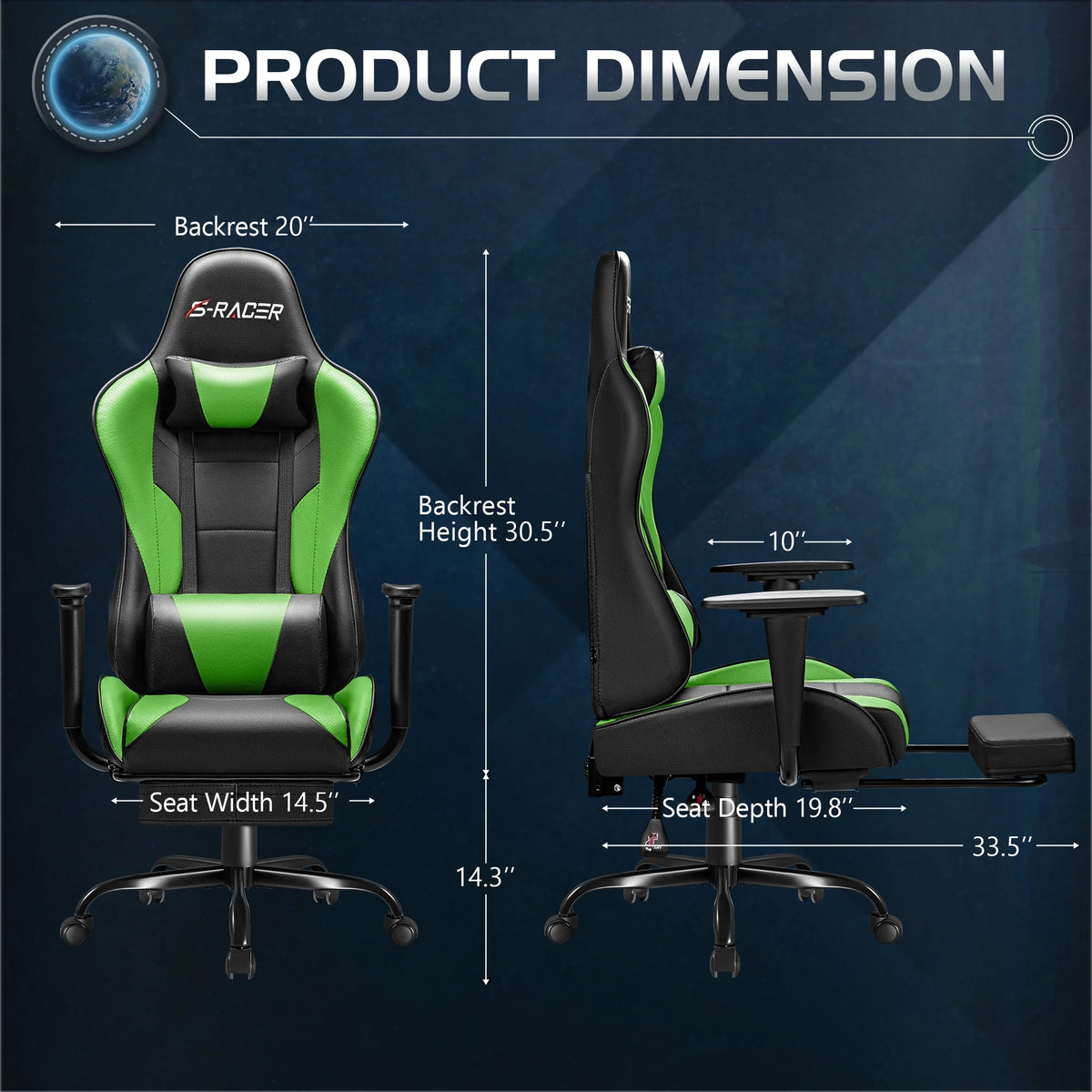 Homall Massage Gaming Chair Office Chair High Back PU Leather Chair with Footrest, Black