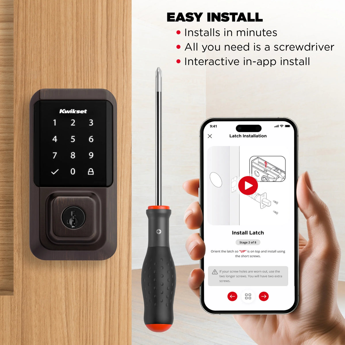 Kwikset Halo Touchscreen Wi-Fi Smart Deadbolt Hardware Lock with Smartkey Satin Nickel