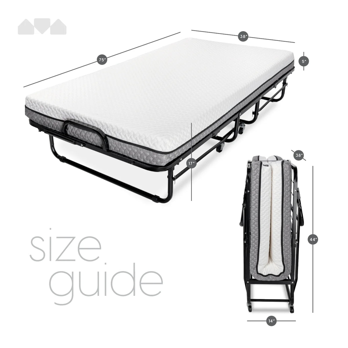 Milliard Diplomat Adjustable Size Modern Folding Bed with Memory Foam Mattress