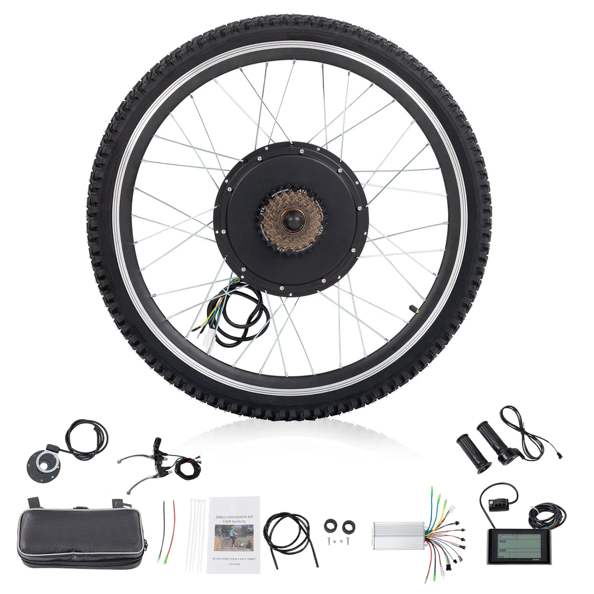 Ktaxon 48V 1000W Electric Bicycle Motor Kit, 26" Front Wheel E-Bike Conversion Kit w/ LCD Display (without Battery)
