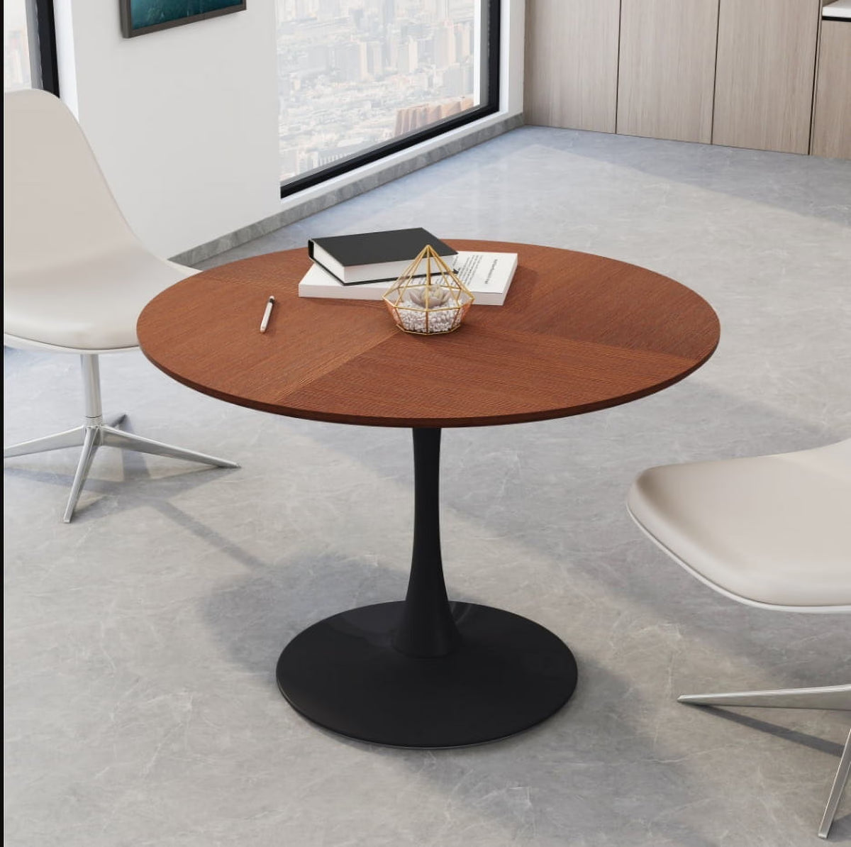 BSHTI Modern Round Dining Table with Round MDF Table Top,Metal Base Dining Table