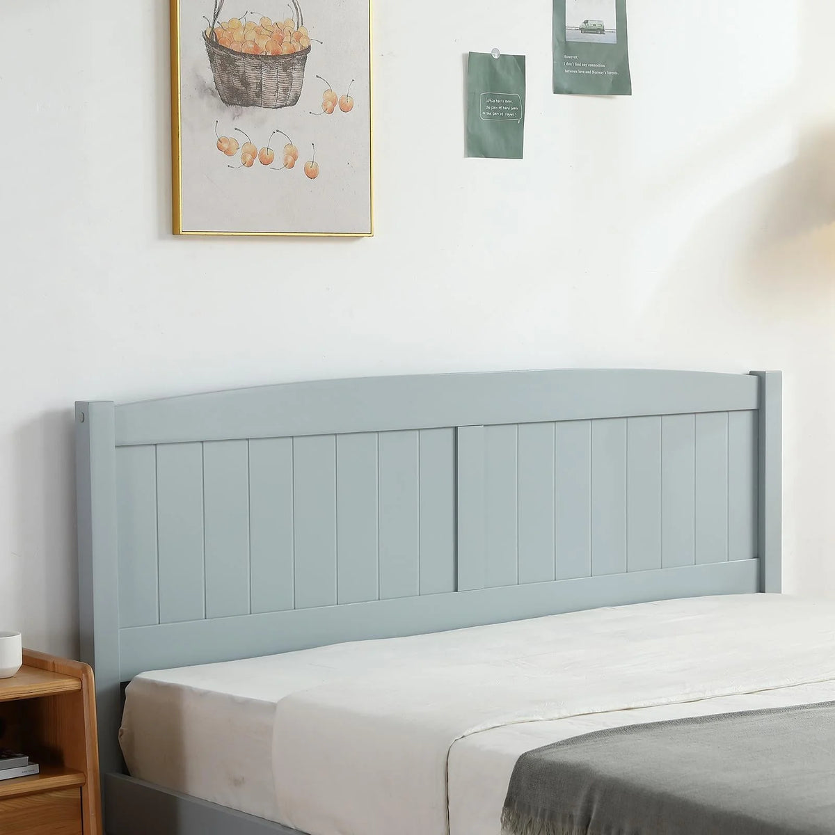 Zimtown Queen Bed Frame,Solid Pine Wood Kids Twin Platform Bed Frame, Bedroom Queen Bed with Headboard for Adults, Gray