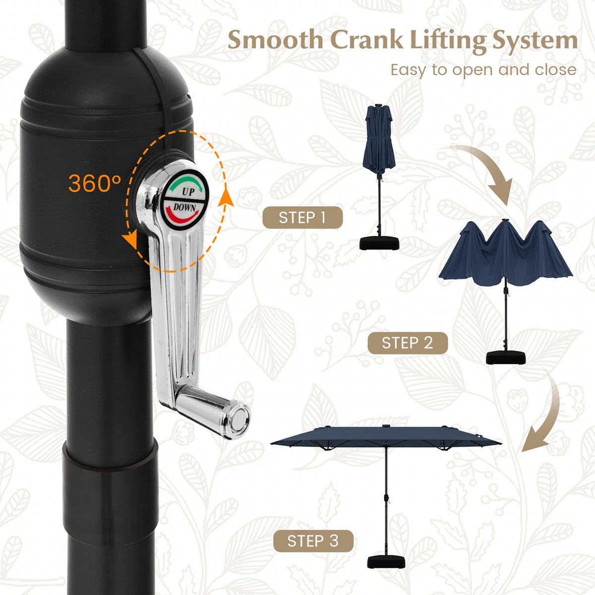 Costway 13ft Beige Rectangle Double-sided Patio Umbrella, Crank Lift