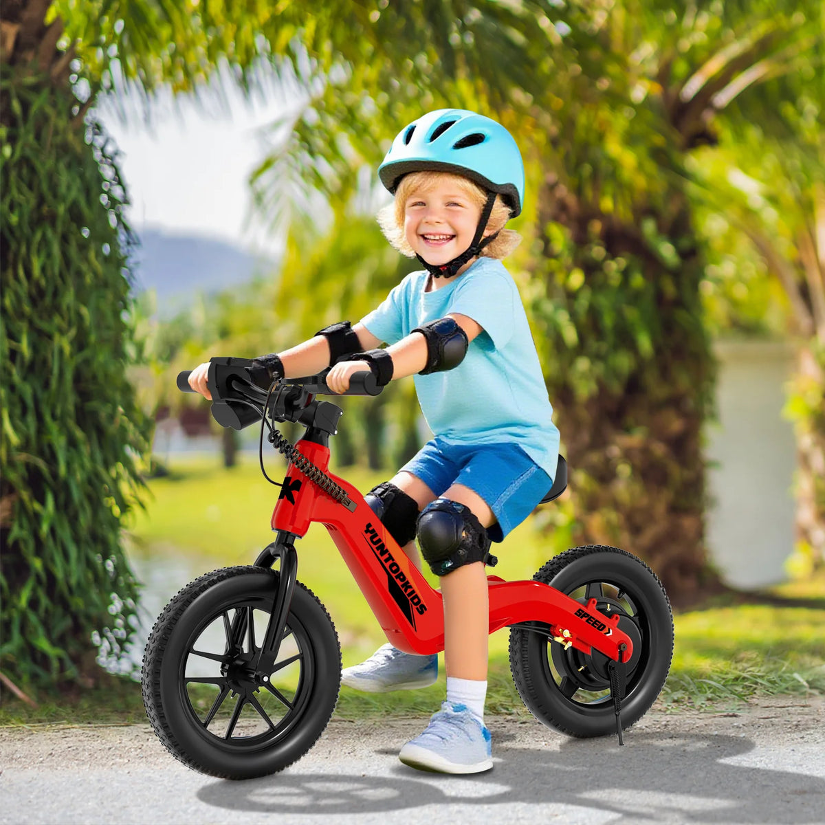 YunTopKids Electric Balance Bike for Kids, 150W Electric Bike for Kids with12 inch Pneumatic Tire, Adjustable Seat, Up to 5.6 Miles Electric Bike for Kids Ages 3-5,Black
