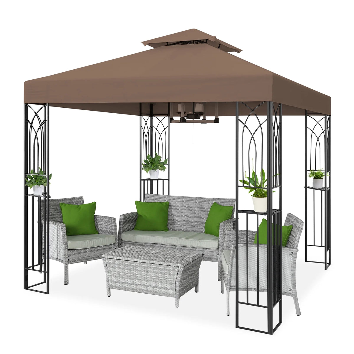 COOS BAY 8x8 Outdoor Patio Gazebo with Corner Shelves, Two-Tier Soft Top Canopy for Backyard, Lawn, Deck and Garden, Gray