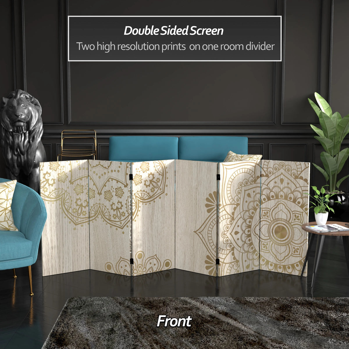 3 ft. Short Double Sided Mandala on Oak Canvas Folding Screen