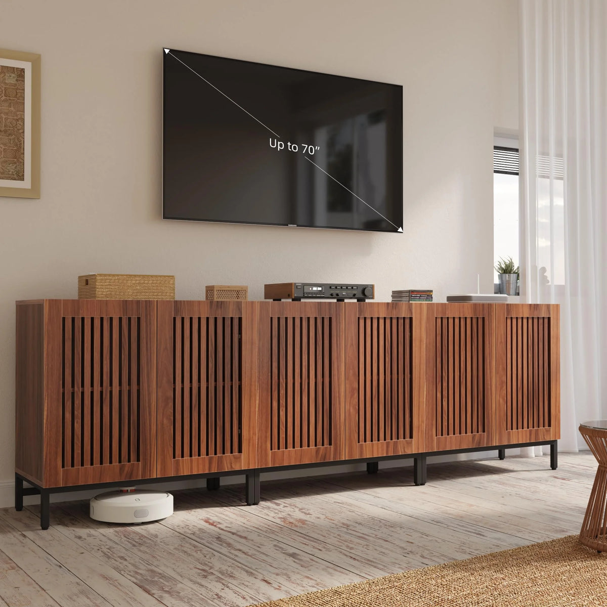 JOMEED Buffet Sideboard Cabinet with Louvered Doors & Adjustable Shelf, Wood Storage Cabinet for Kitchen, Dining Room, Living Room, Entryway Walnut