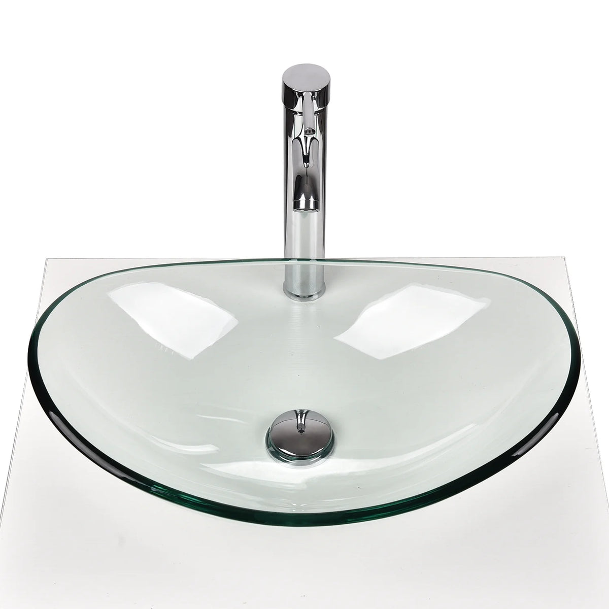 FULLWATT Bathroom Ceramic Sink Vanity Vessel Basin Porcelain Faucet Drain Combo Rectangle,White