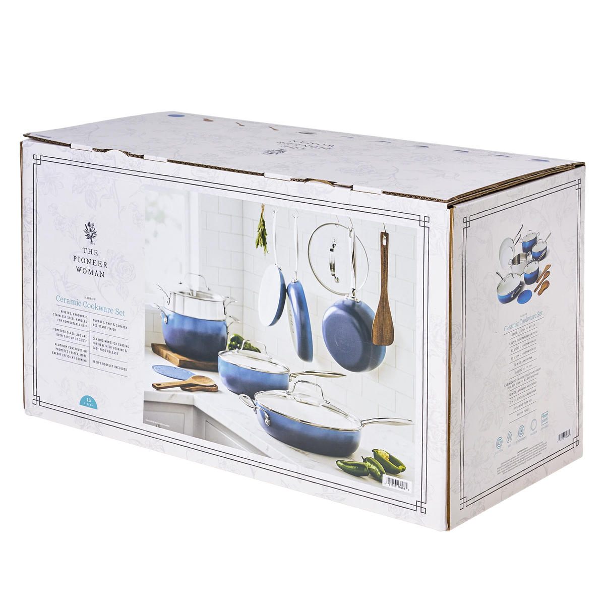 The Pioneer Woman Harlow 15-Piece Cookware Set, Ceramic Non-Stick Pots and Pans Set, Taupe