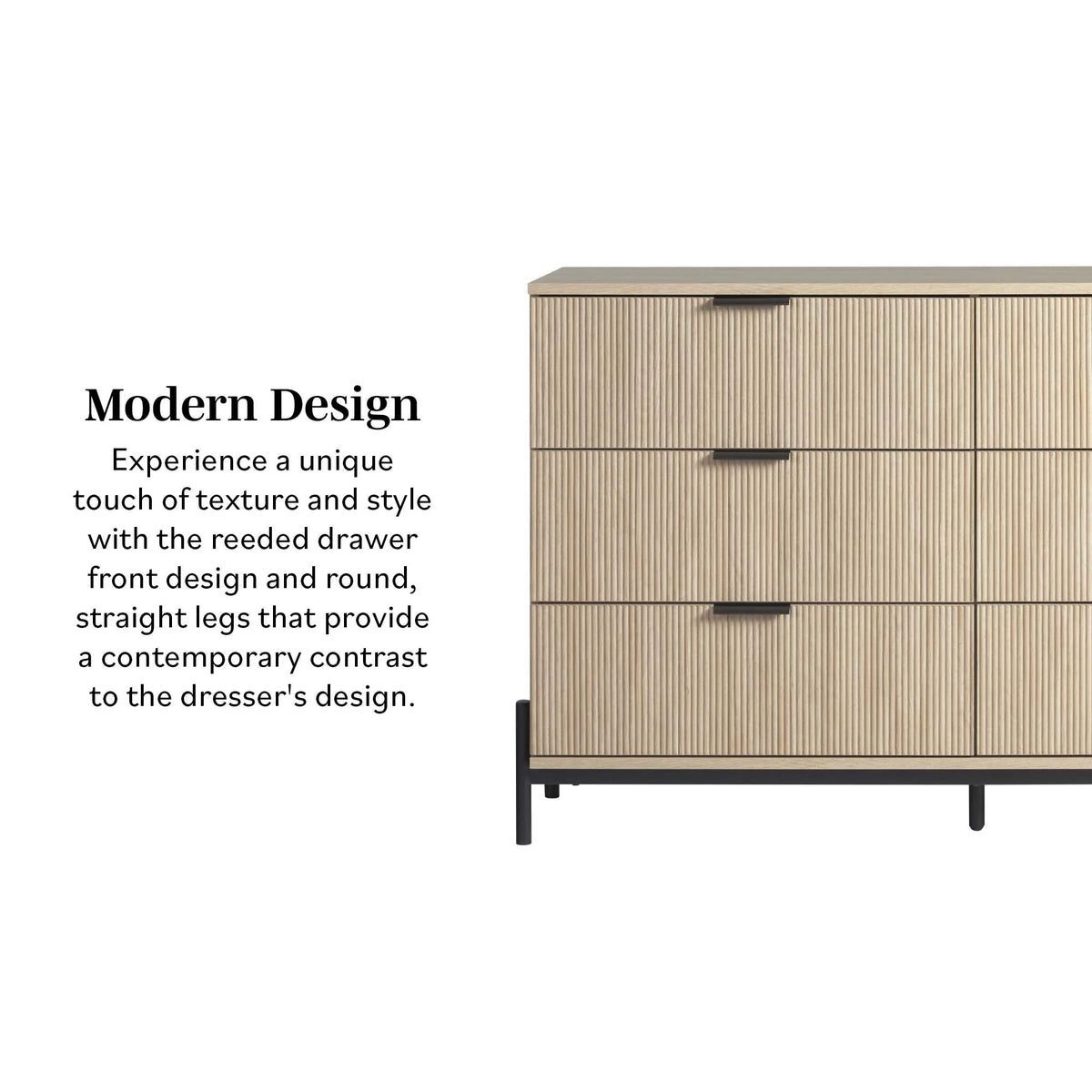 Walker Edison Mid-Century 6-Drawer Dresser with Reeded Drawer Fronts, Mocha