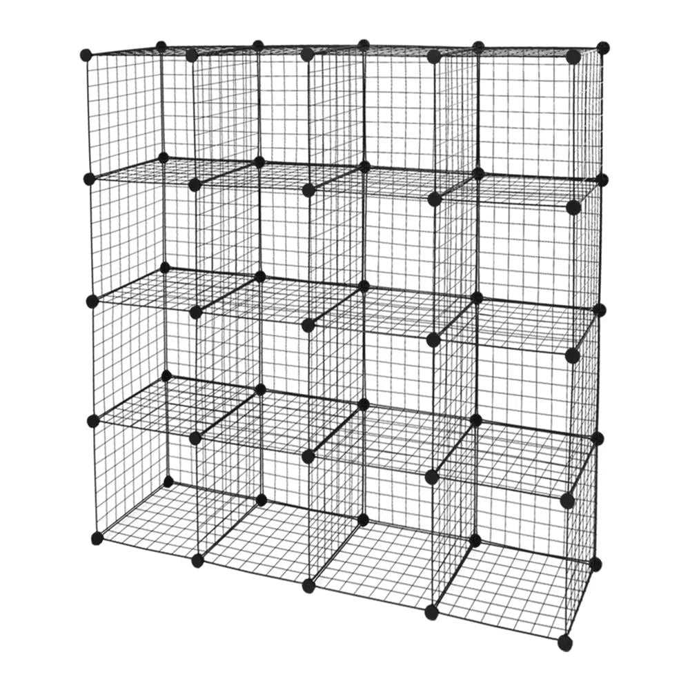 Ktaxon 16-Cube Organizer, Stackable Metal Grid Modular Cubbies Shelves Bookcase Multifunctional