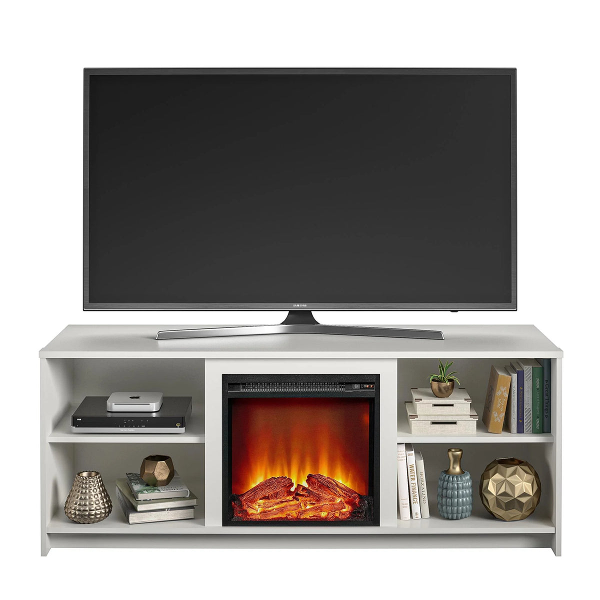 Mainstays Fireplace TV Stand for TVs up to 65", Black Oak