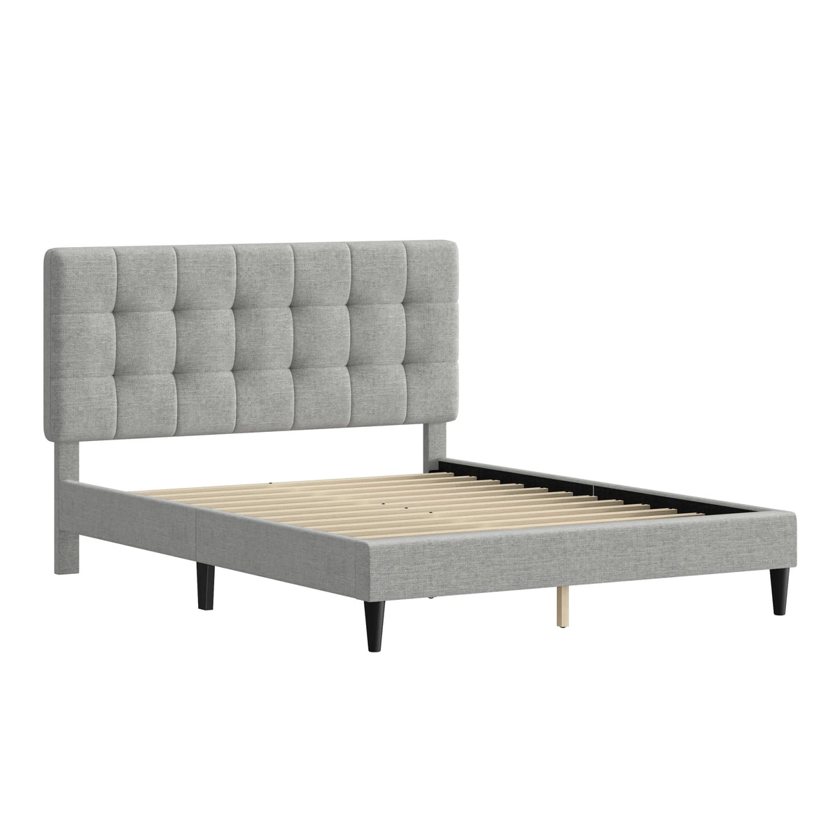 Mainstays Hillside Square Tufted Upholstered Full Platform Bed, Ivory Fabric
