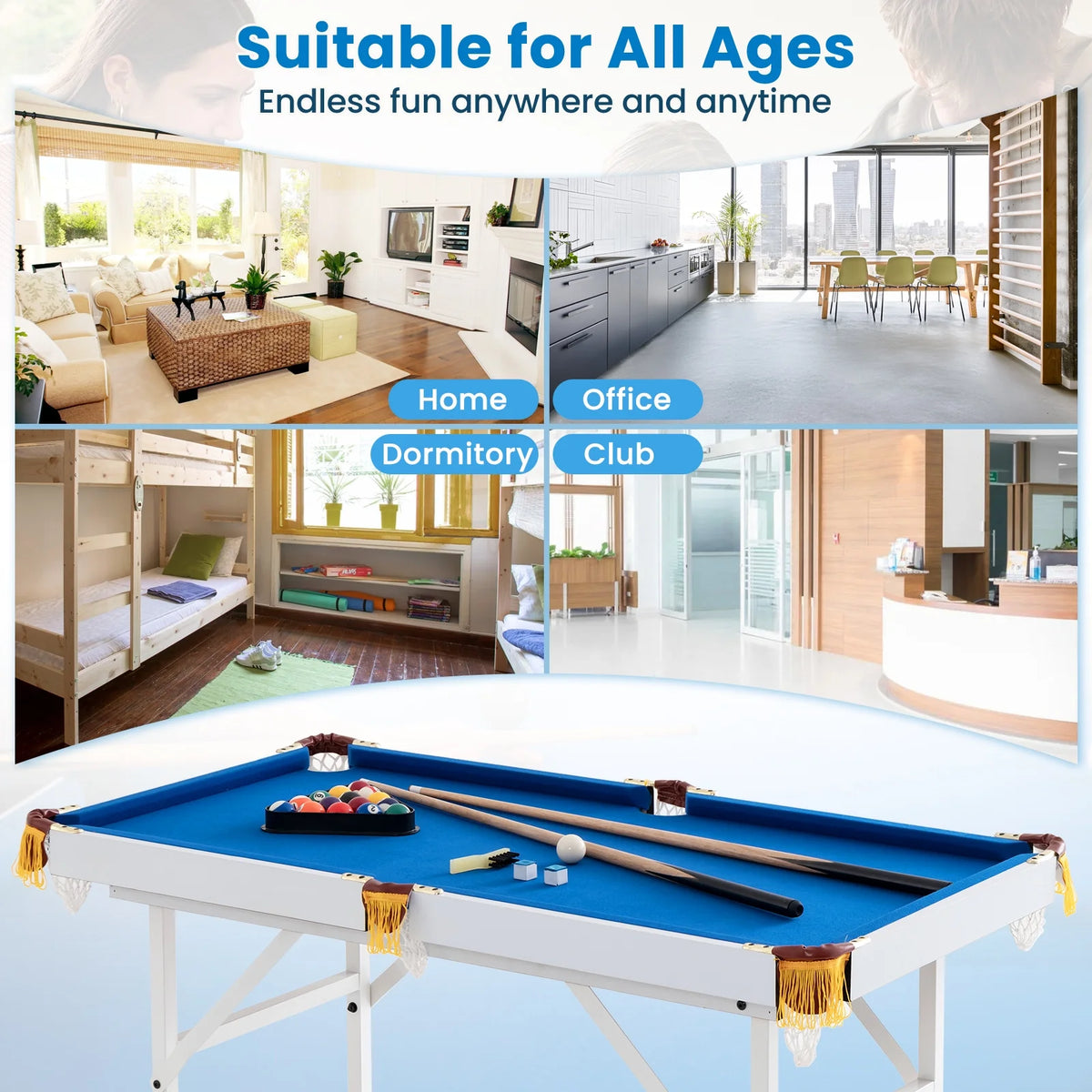 Topbuy 47'' Pool Table Set for Kids Foldable Billiard Table for Home and School Green