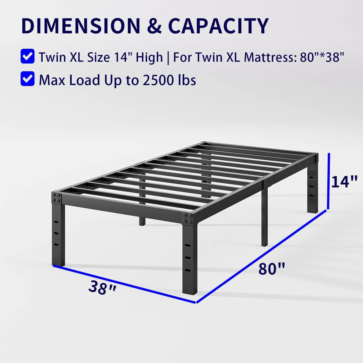 COMASACH 14" Twin-XL Metal Platform Bed Frame, Heavy Duty Mattress Foundation, Easy Assembly, No Box Spring Needed