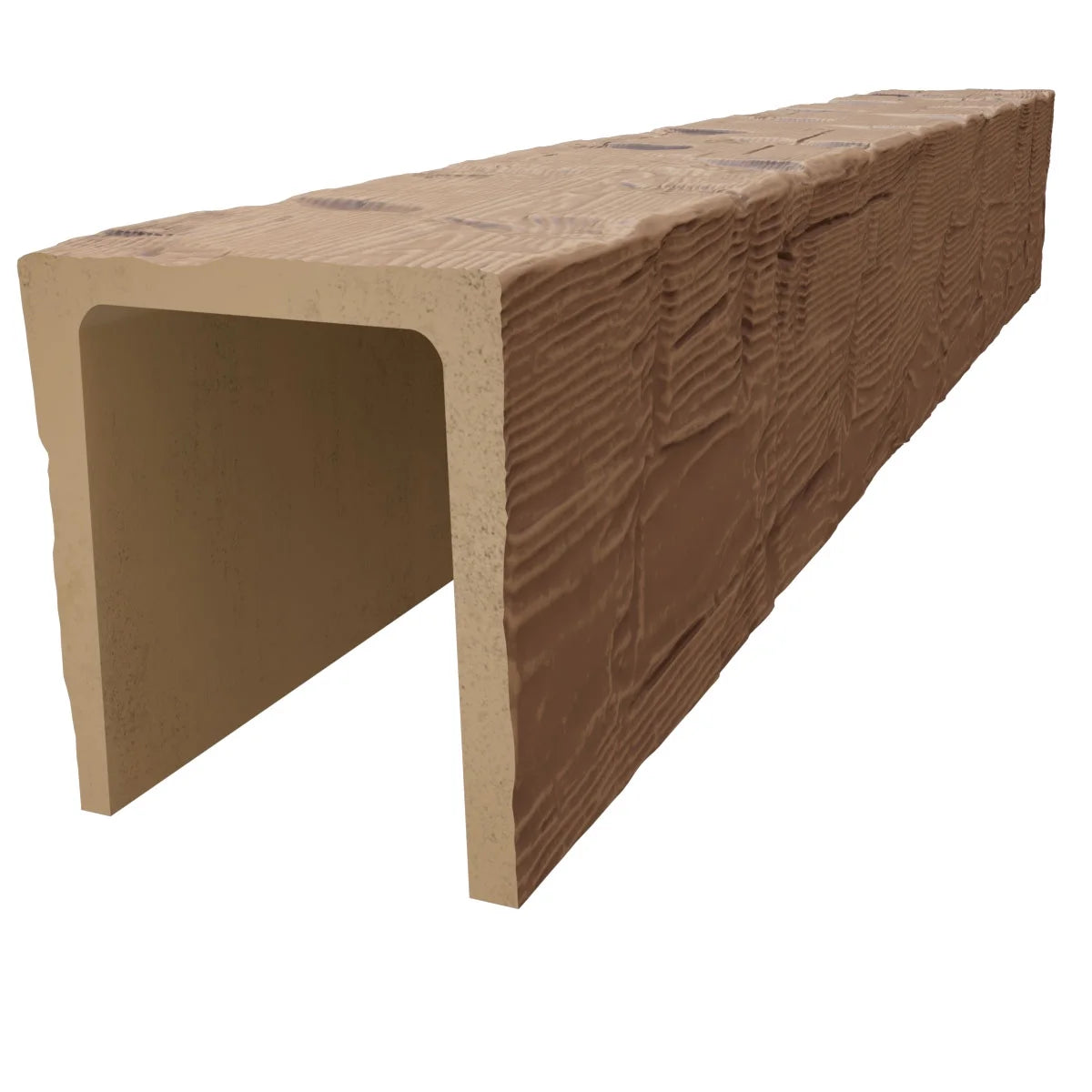 Ekena Millwork 3 1/2"W x 3 1/2"H x 120"L 3-Sided (U-Beam) Reclaimed Axed Cut HeritageTimber Faux Wood Ceiling Beam, Kona Brown