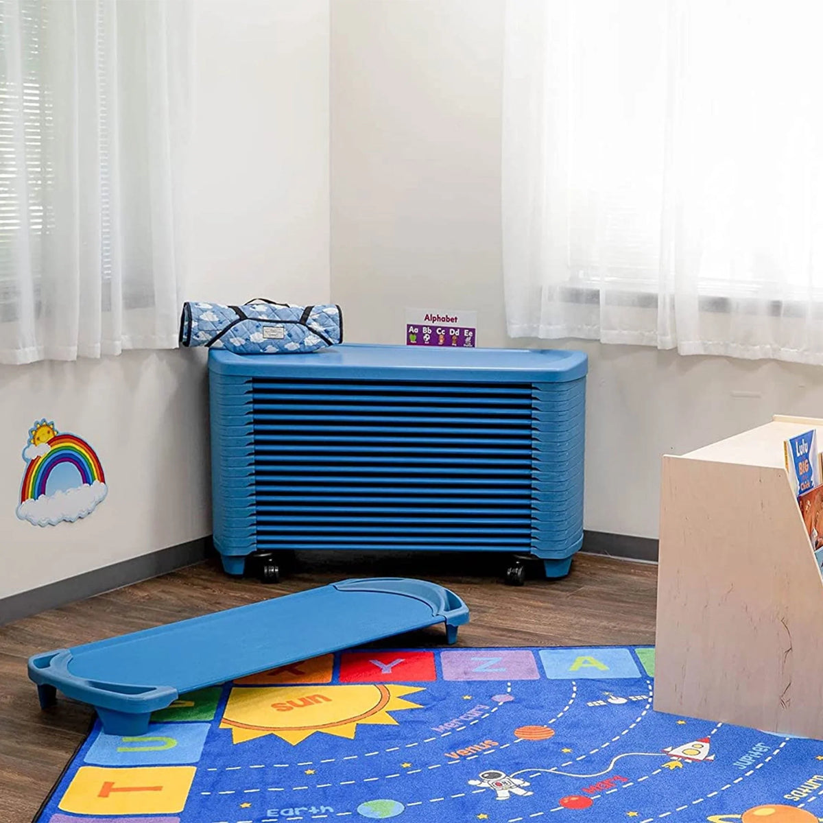 Angeles SpaceLine Toddler Nap Cots For Kids, Wedgewood Blue (4 Pack)