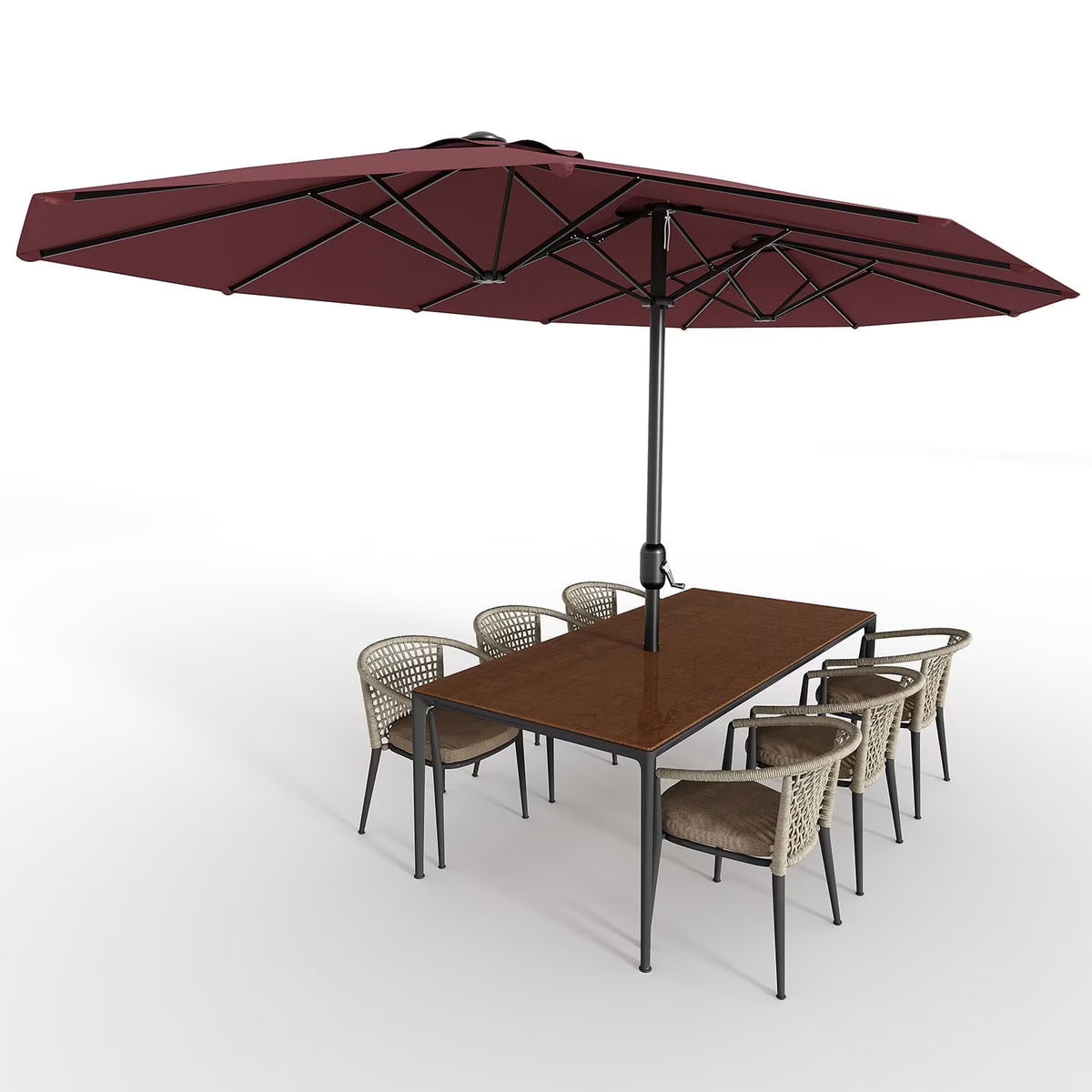 WildBreak Triple Size Large Patio Umbrella, with Crank Handle, Double-Sided, 13' x 6.5', Beige