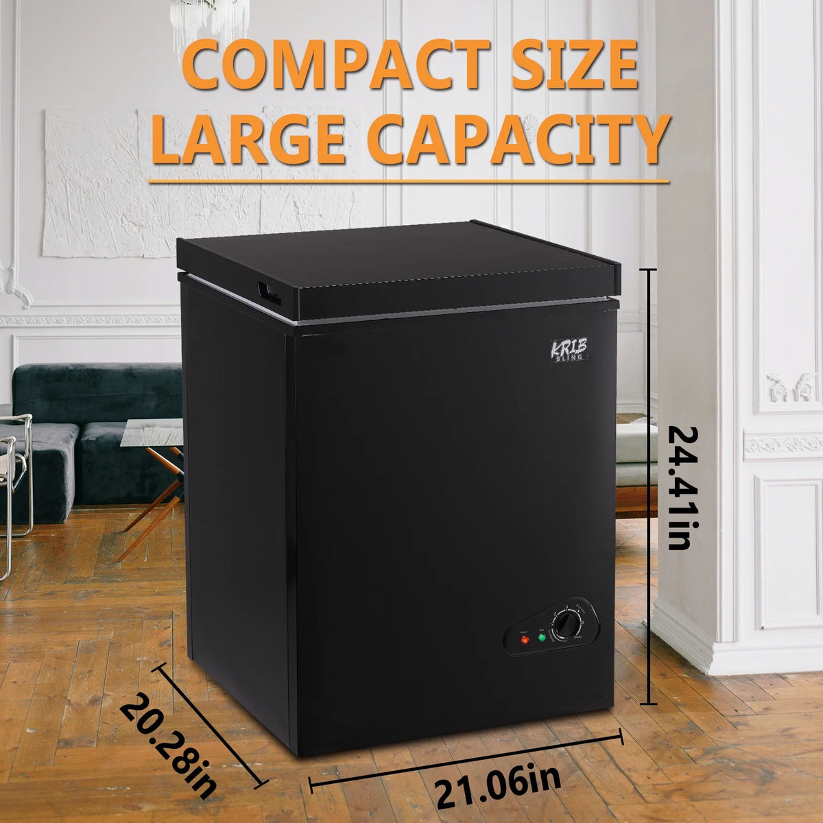 Krib B Deep Freezer 3.5 Cu.ft, Chest Freezer with 3 Grade Temperature (-4��F to 6.8��F), Removable Basket, for Dorm, Apartment, Kitchen, Black