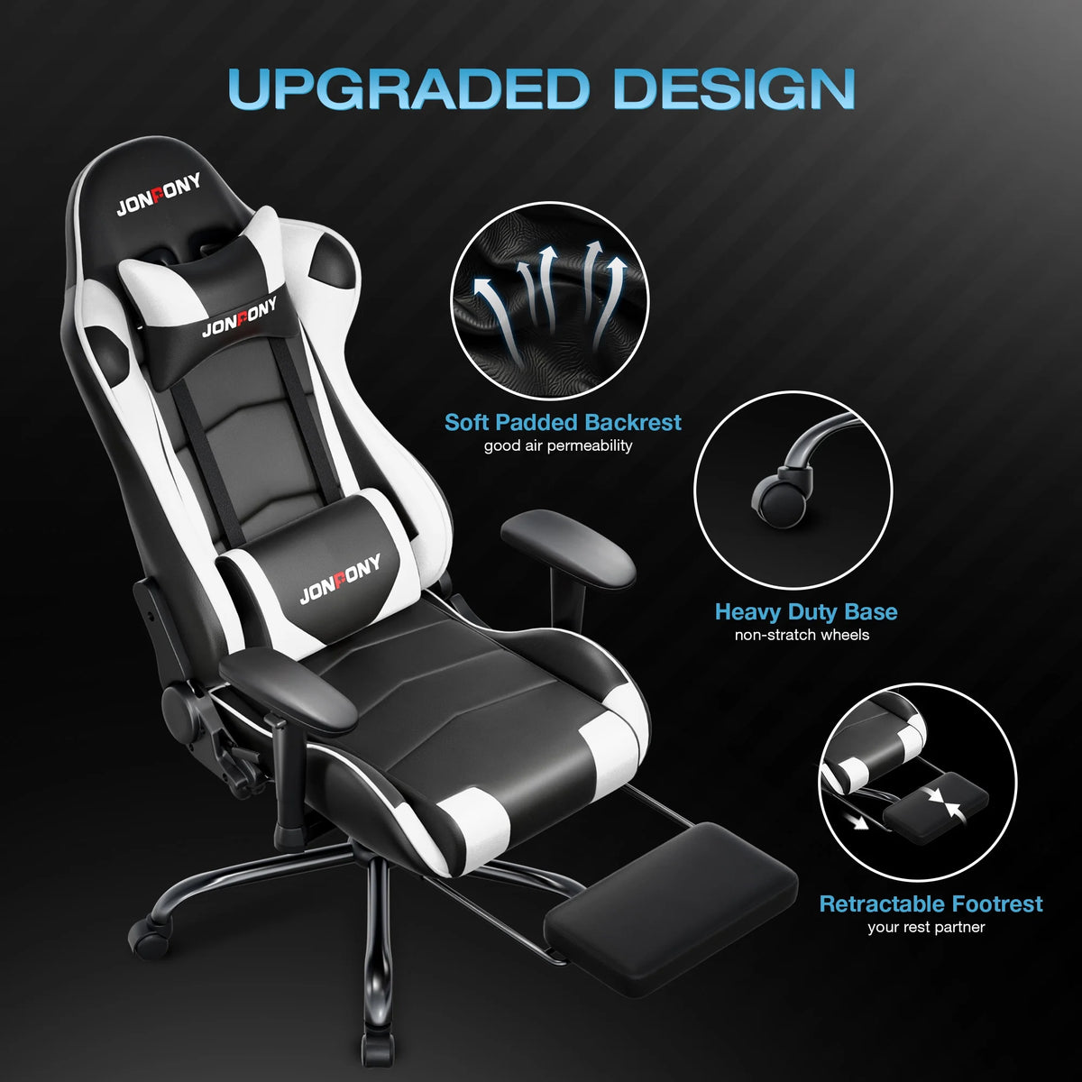 JONPONY Big and Tall 500LBS Gaming Chair, Ergonomic Design, Gamer Chair PU Leather with Footrest and Lumbar Support, High Back Office Chair Support 8 Hours Long Sitting,Red Computer Chair,Red