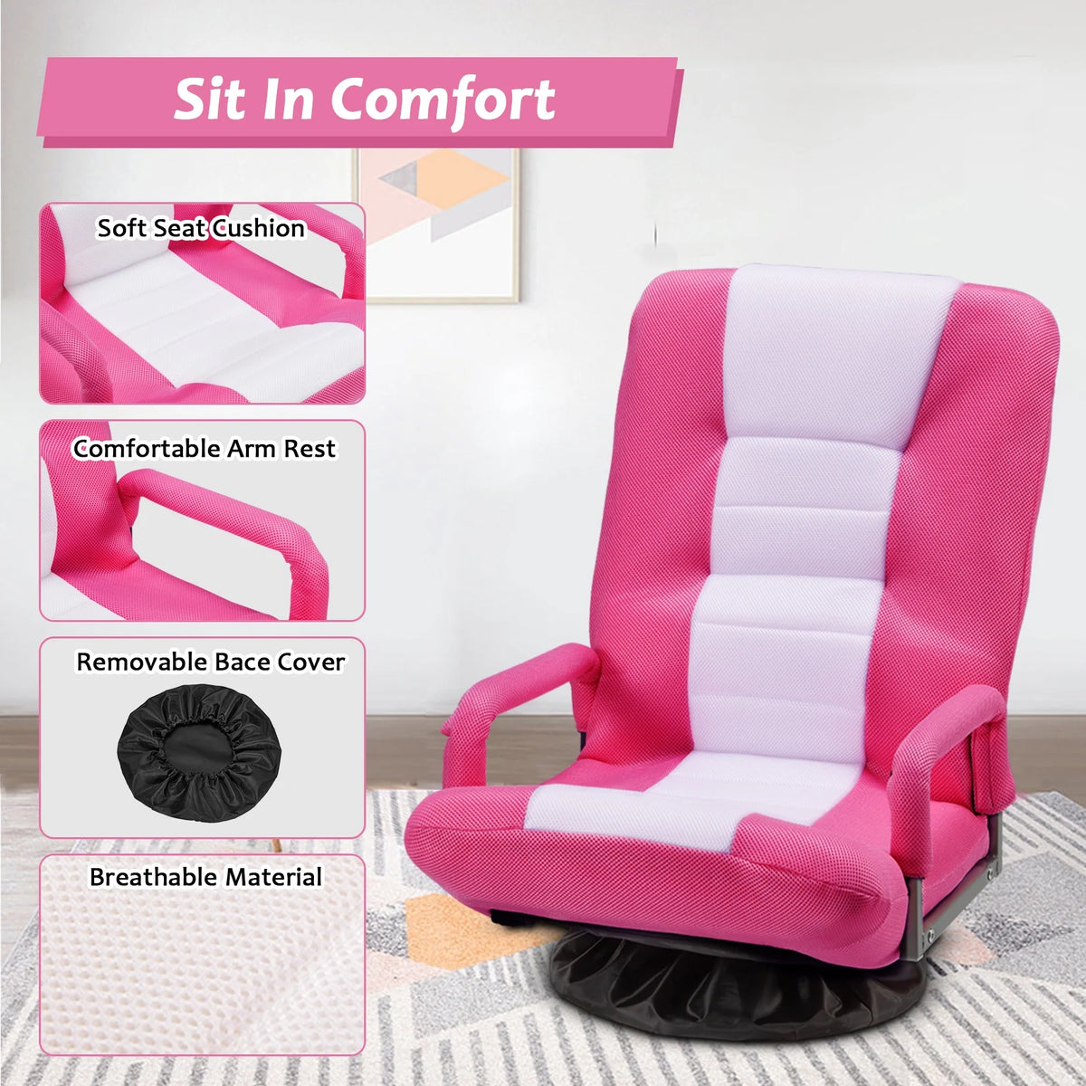 Avocahom Swivel Gaming Floor Chair w/ Armrest Handles, No Assembly gaming chair rocker, Folding Reclining Sofa w/6 Position Adjustable Backrest for Video Games, Watching TV, Reading,Blue