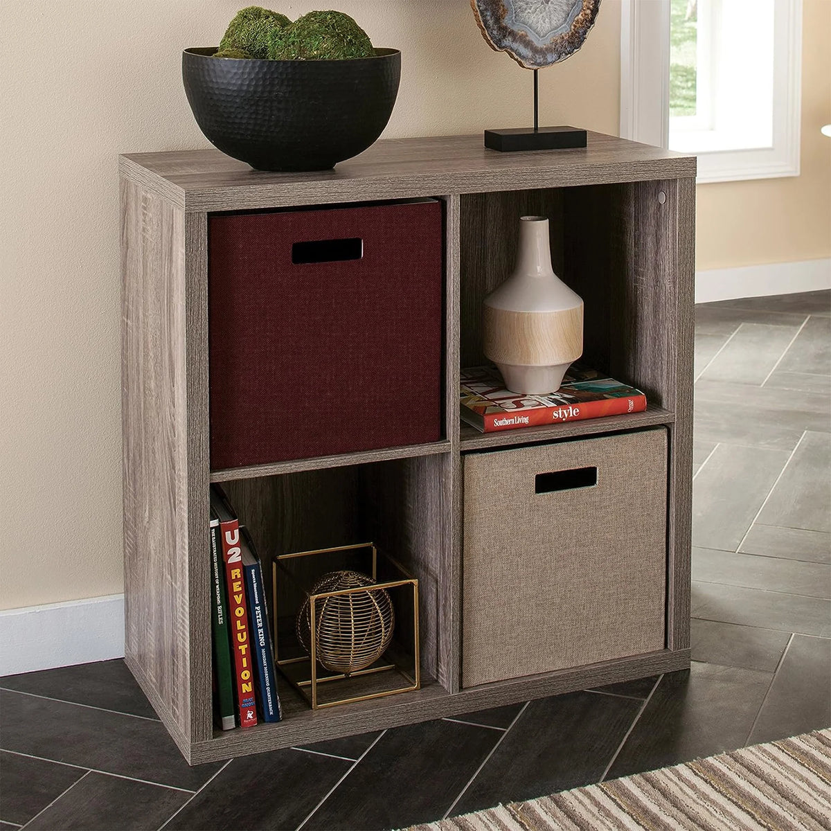 ClosetMaid 4 Cube Storage Shelf Bookshelf Organizer with Back Panel, Gray
