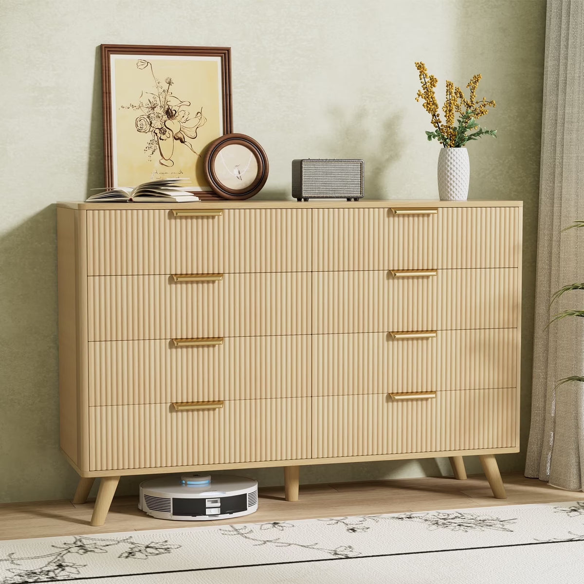 Planntonneo Boho Fluted 6 Drawer Dresser, Wooden Chests for Bedroom