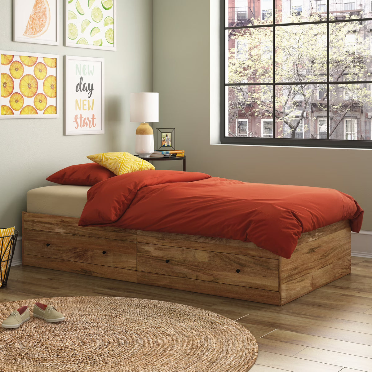 Sauder Cannery Bridge Twin Bed, Sindoori Mango Finish