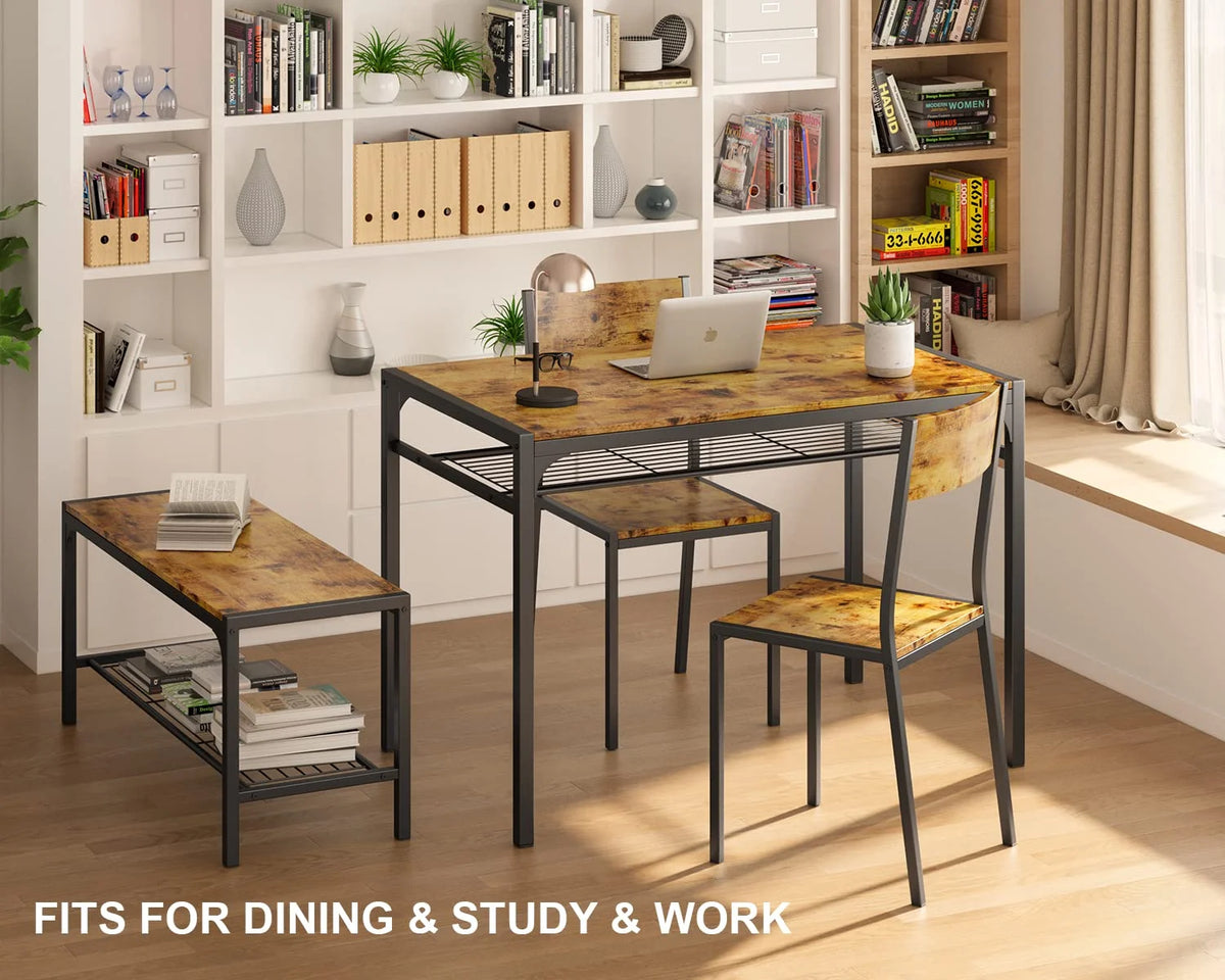 Lofka Dining Table Set for 4, Kitchen Table and Chairs Set with Bench for Small Space,  Breakfast Nook, Black