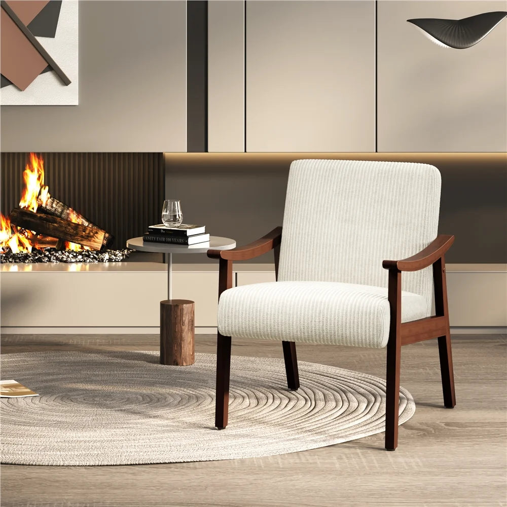Yaheetech Mid-Century Upholstered Faux Leather Armchair with Solid Wood Legs,Brown