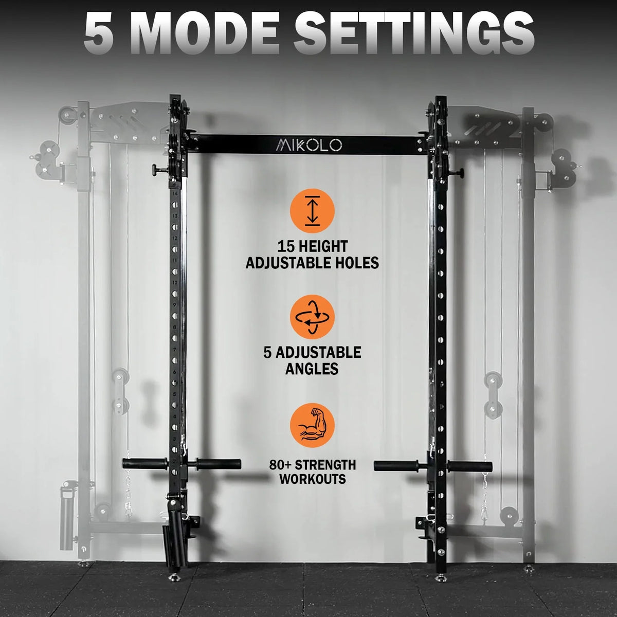 Mikolo Foldable Power Rack Cage,1000lbs Capacity Wall Mounted Squat Rack with independent pulley system, Space Saving Home Gym Equipment with 5 Adjustable Angle