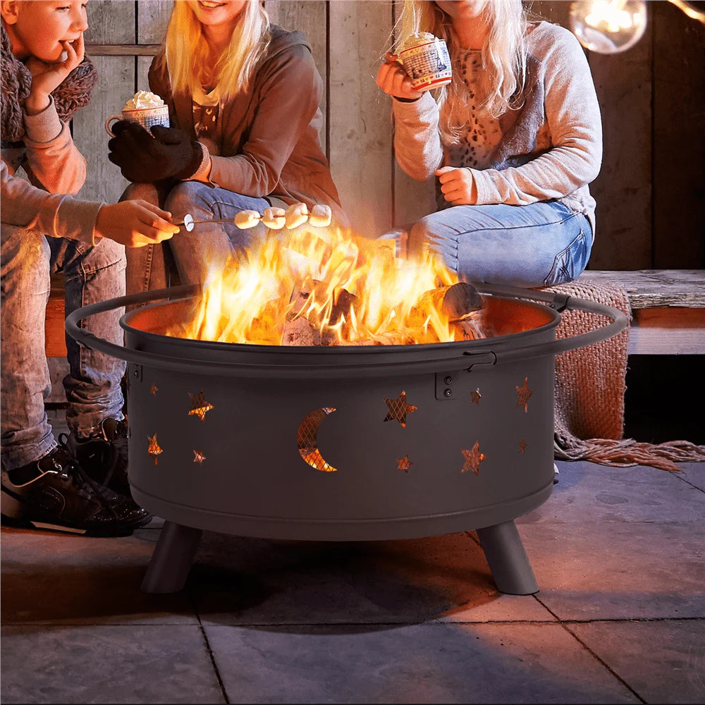Yaheetech 30'' Outdoor Round Fire Pit, Black, Wood