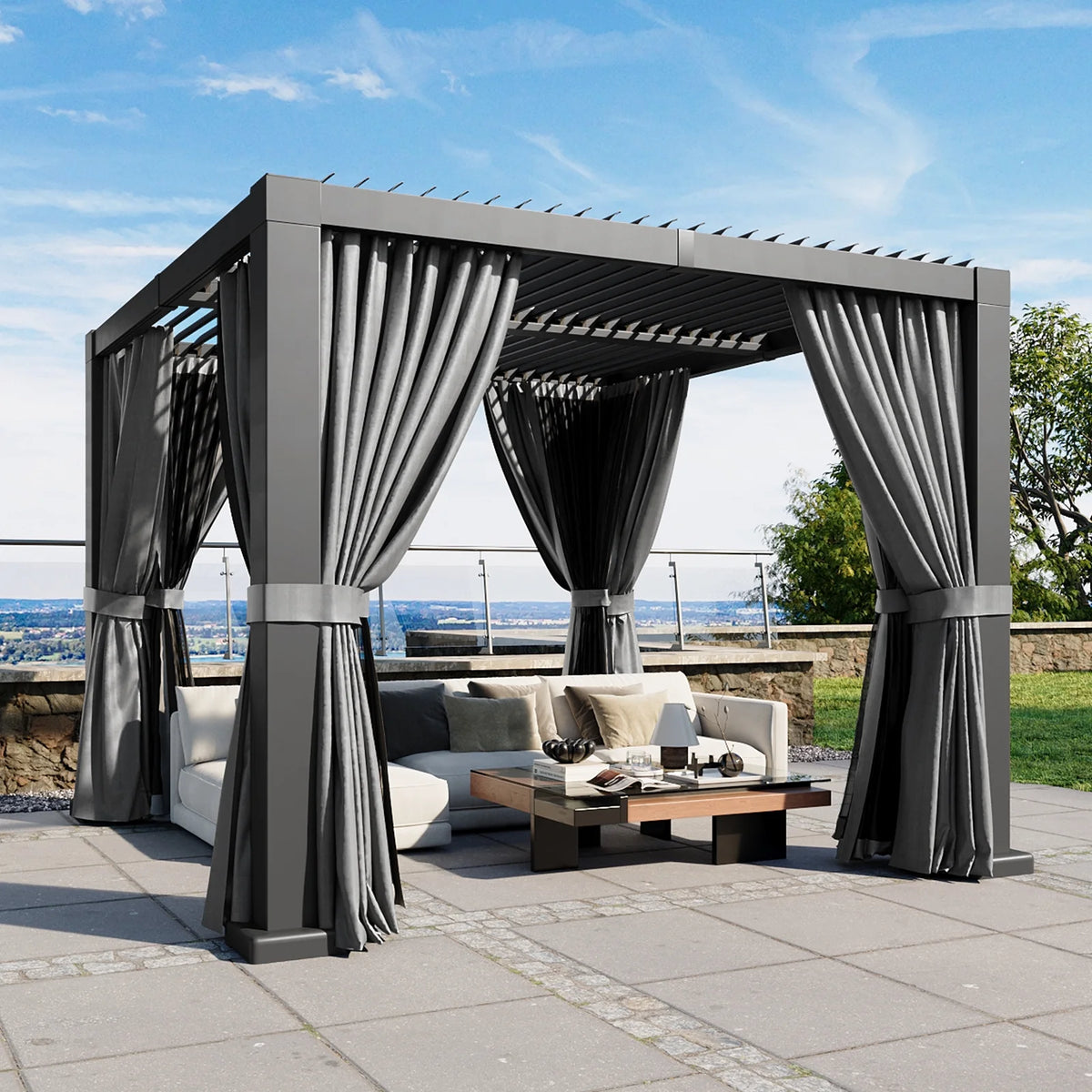 Aoxun 20' x 12' Louvered Pergola, Outdoor Aluminum Pergola with Adjustable Top for Decks, Gardens and Backyards, Gray