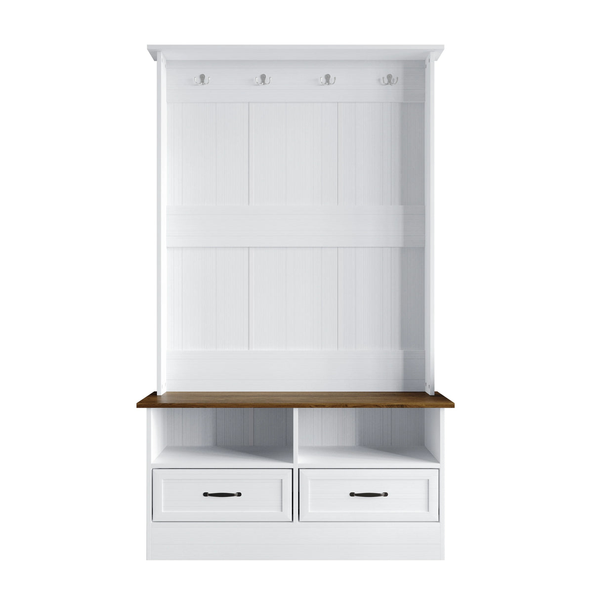 Castle Place Contemporary Hall Tree with Storage Cabinet, White